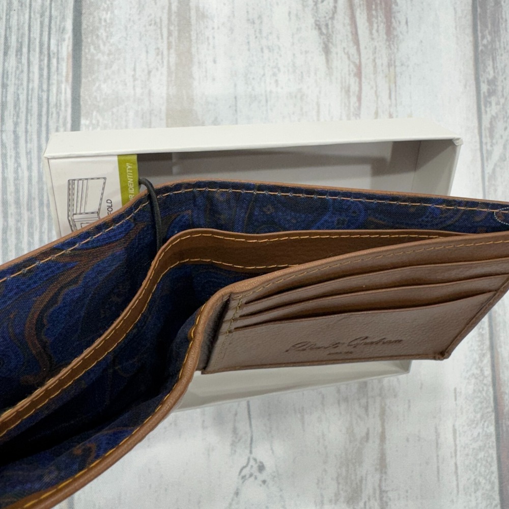 Robert Graham Trixie Cognac Slimfold Leather Wallet RFID Protected Paisley Mens